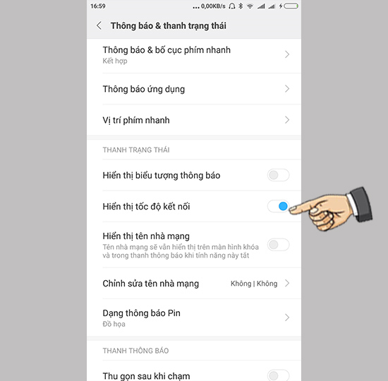 Hiển thị tốc độ kết nối